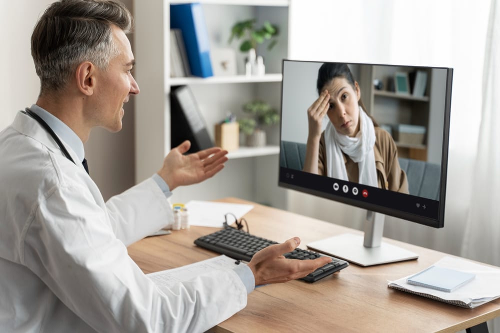 Doctor on a video consultation with a patient
